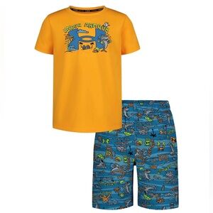 NEW Little Boy Under Armour Orange Rash Guard & Blue Swim Trunks Set